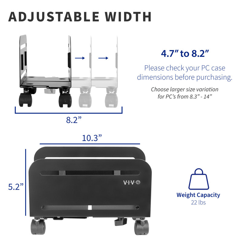 Matte Black Adjustable Steel Desktop System Cart