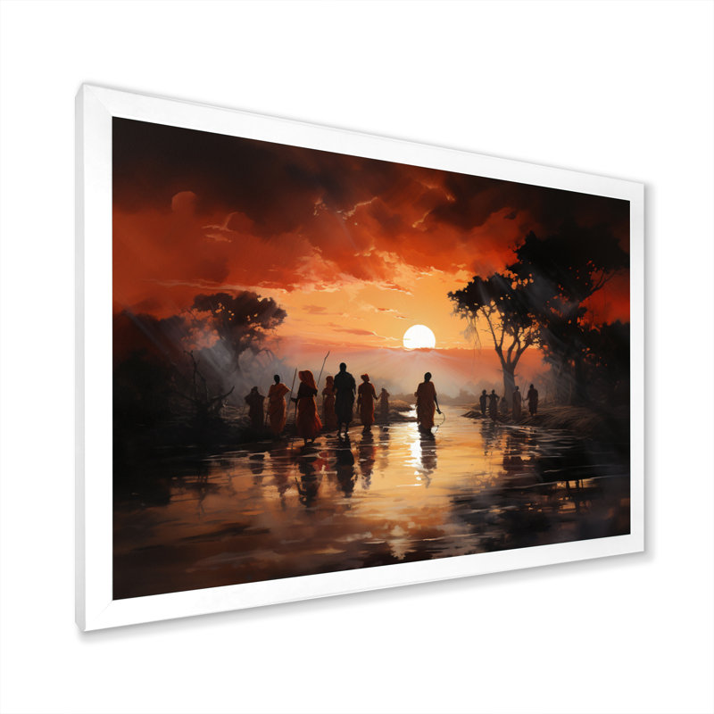 Paysage africain obscur sur toile, H 12 po x l 20 po x P 1 po, Cadre photo blanc