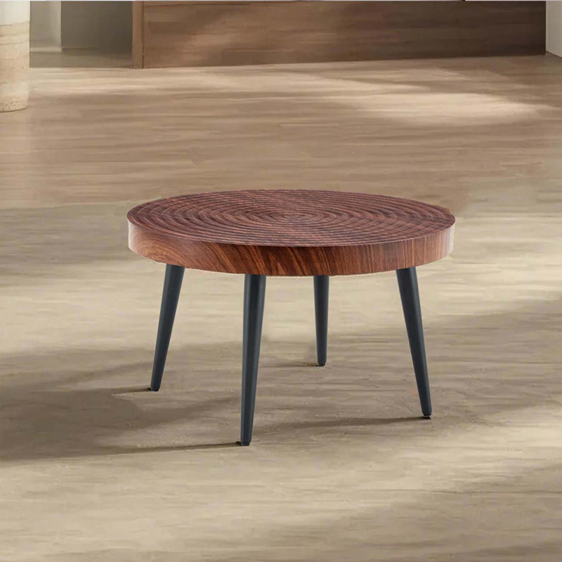 Modern Round Coffee Table With Metal Leg, Dark Wood