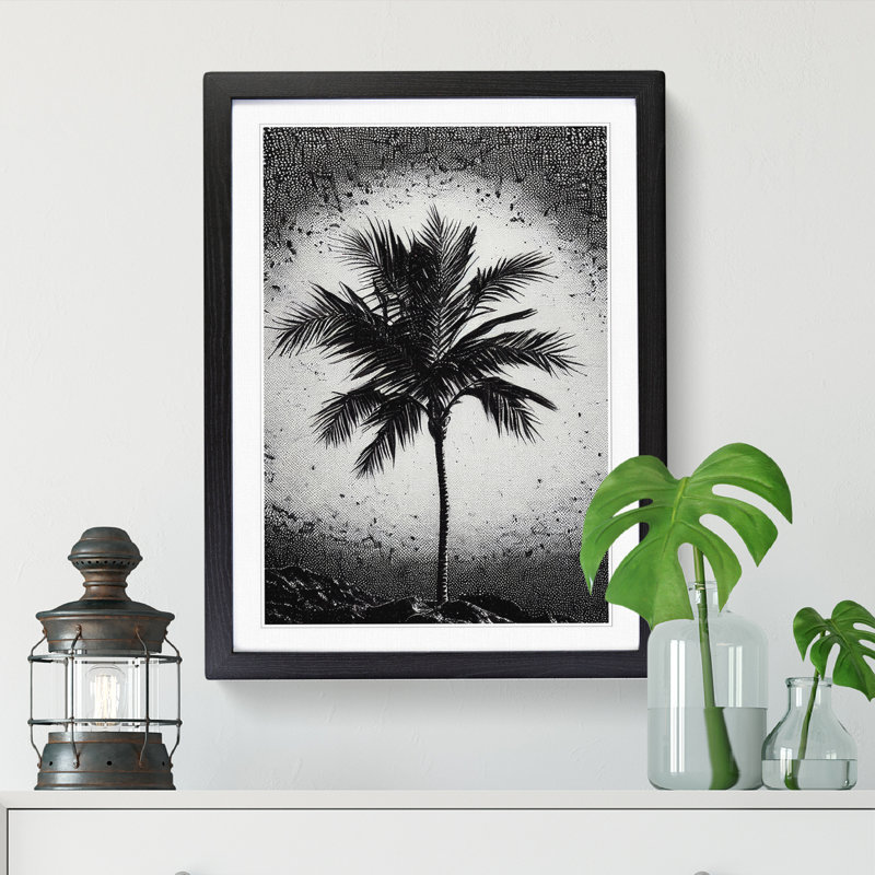 Palm Tree Stippling - Single Picture Frame Print, 34cm H x 25cm W x 2cm D, Walnut