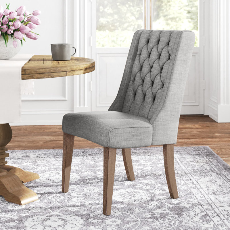 Dukinfield 20.5'' H Tufted Upholstered Side Chair, Gray Linen, Chestnut