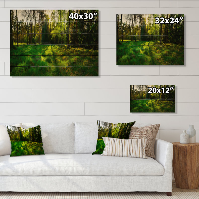 Green Forest Sunset Panorama - impression sur bois sans cadre, H 30 po x l 40 po x P 1 po