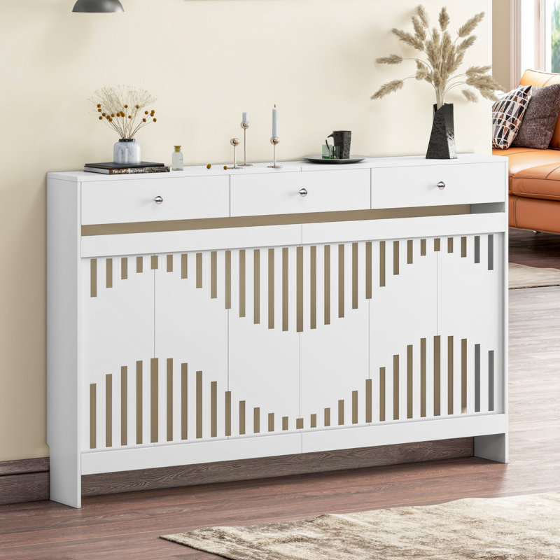 Radiator Cover With Drawers, Modern Mdf Wood Cabinet Shelf Heating Cover For Living Room Bedroom Hallway, White