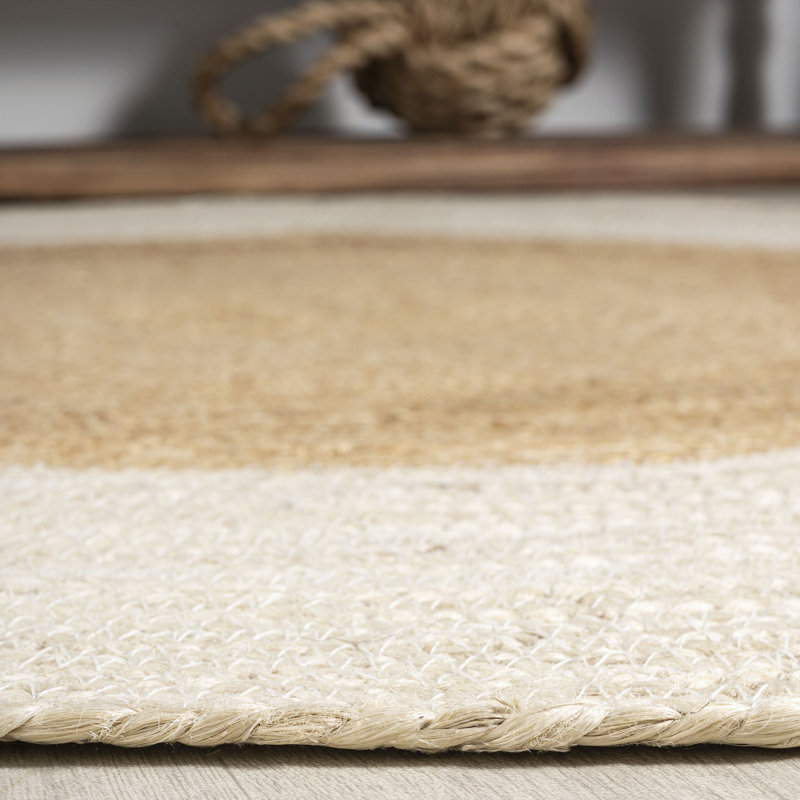 Adwin Two-Tone Boho Jute Circle Cream/Natural Rug, Round 5'1"