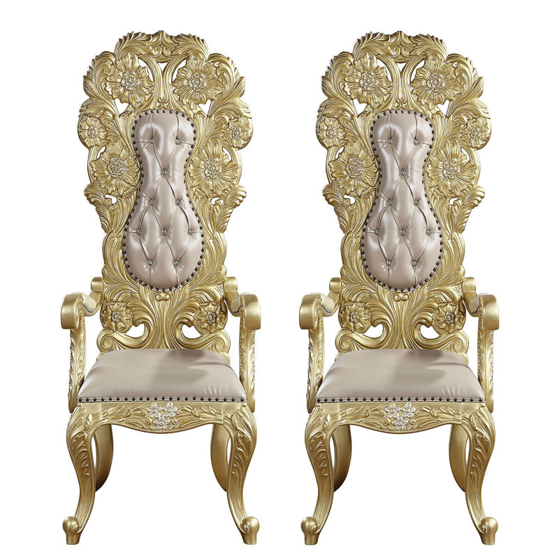 Chaise de salle à manger avec accoudoirs (lot de 2), cuir synthétique doré clair et doré, style cabriole