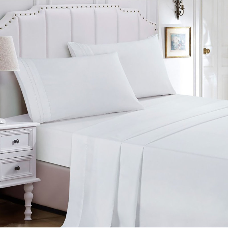 Sheet Set 2000 Embroidery Soft Cozy 14" Deep Pocket, Full Sheet Set with Fitted Sheet + 2 Pillowcases, White