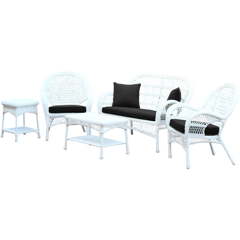 Mangum 4 - Person Patio Conversation Set with Cushions, Black, White