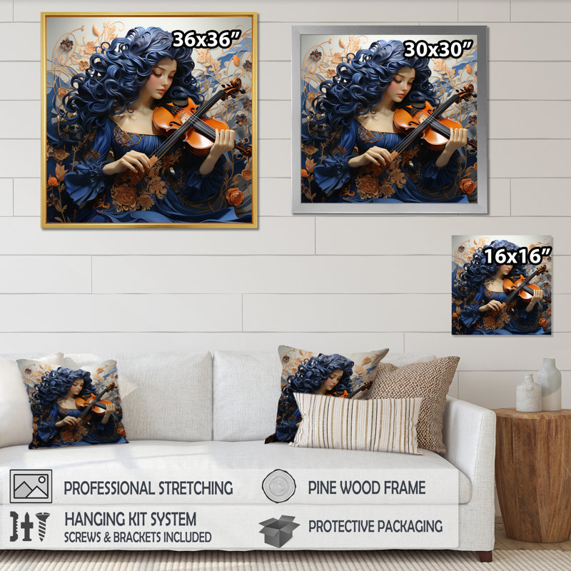 " Blue Music Classical Elegance I ", Gold Floater Framed, 36" H x 36" W x 1.5" D