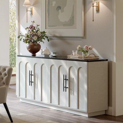 Buffet 67 po avec rangement, grande crédence à 4 portes et buffet Mid-Century en bois pour la cuisine et le salon