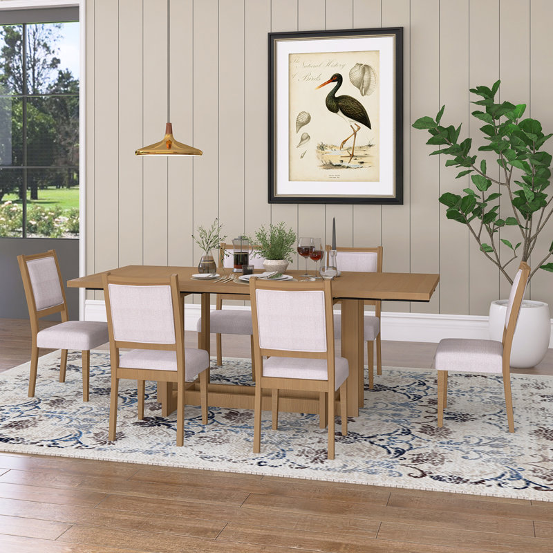 Ensemble de table de salle à manger 7 pièces en bois d'hévéa, Naturel