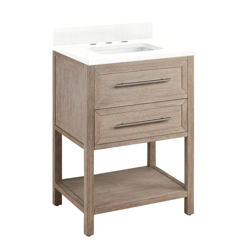 24" Robertson Single Bathroom Vanity Set with Rectangular Undermount Sink, 8" Widespread, Feathered White Quartz, White