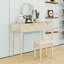 Bureau de coiffeuse avec tabouret rembourré, miroir et tiroirs de rangement-2131658102