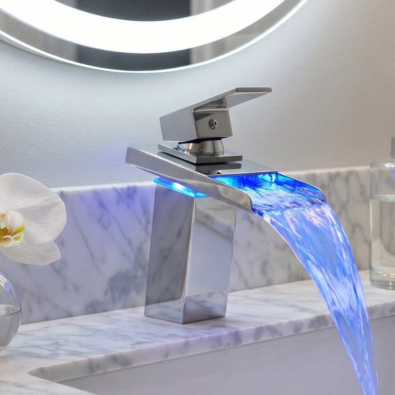 Guest Bath and Kids Bath LED Single Hole Bathroom Sink Faucet, Chrome