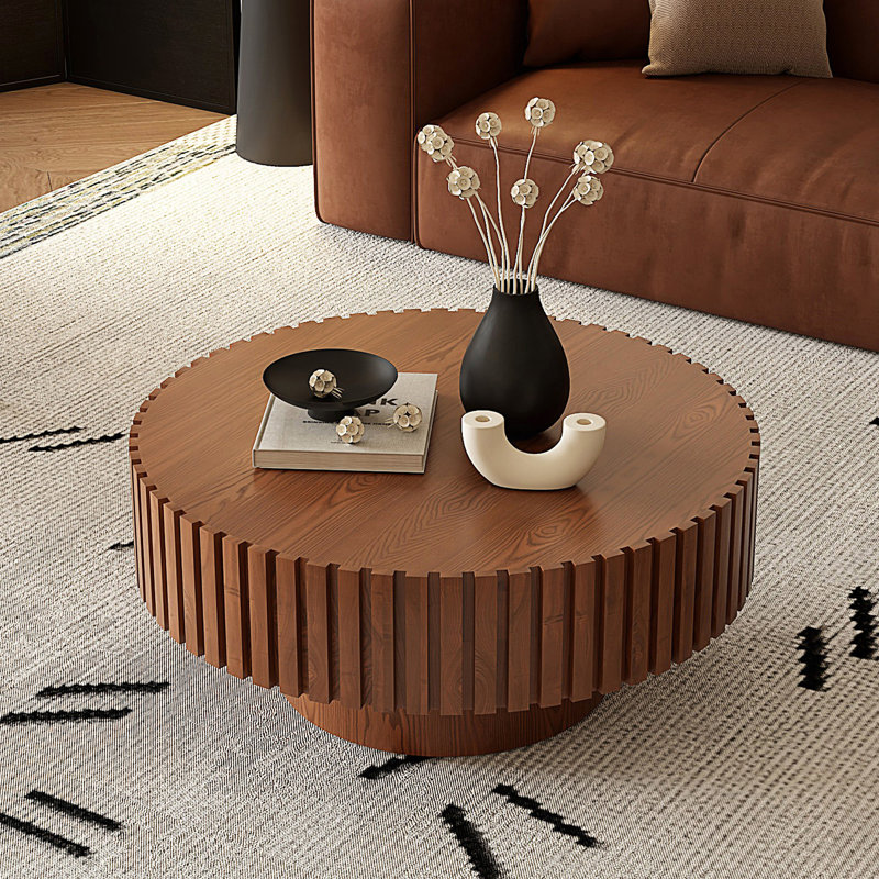 Table basse ronde, table de thé en forme d'olive, table de salon, Bois naturel