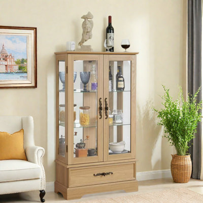 Lighted Glass Curio Display Cabinet With Adjustable Shelves, 1 Drawer And Led Light by Wrought Studio