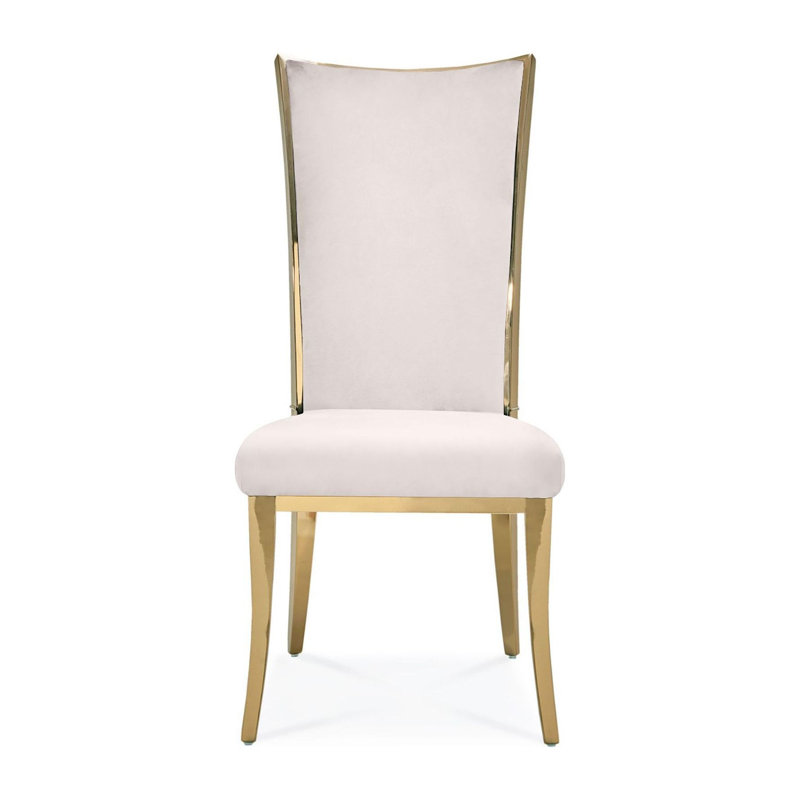 19'' H Velvet Upholstered Side Chair, Beige, Titanium Gold