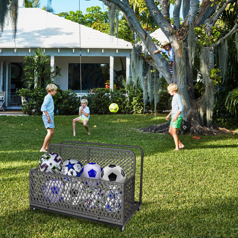 Grey Wicker Outdoor Lockable Deck Box with Wheels