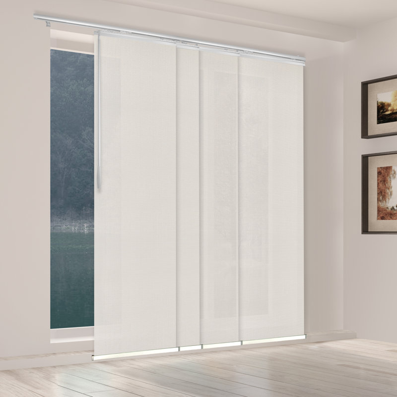 Pewter Mesh 4-Panel Single Rail Panel Track Extendable 48"-88"W x 116"H, Panel width 23.5", Nickel satiné / beige
