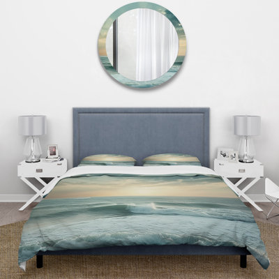 Coastal Waves Scenery View - Ensemble de housse de couette Coastal - Microfibre de polyester