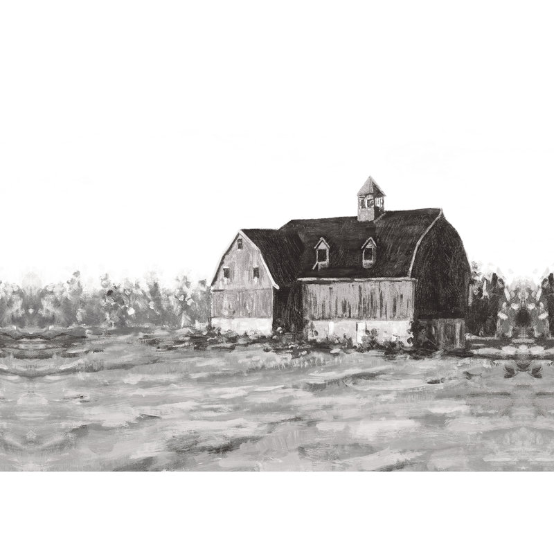 Moody Black and White Barn - Reproduction d'art sur toile tendue, H 20 po x l 30 po