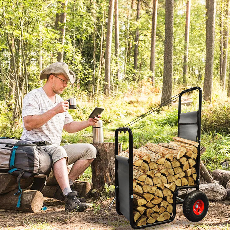  Portable Iron Firewood Cart - Large Capacity With Durable Design And Easy Assembly For Home Storage