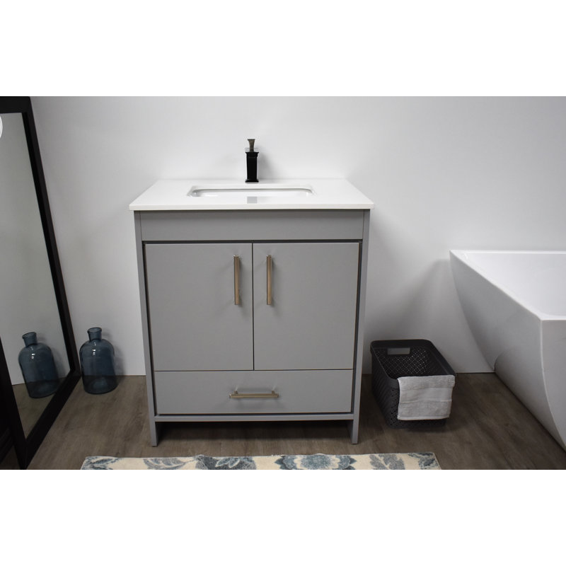 Ensemble de meuble-lavabo simple 30 po Annily, Gris, Brillant