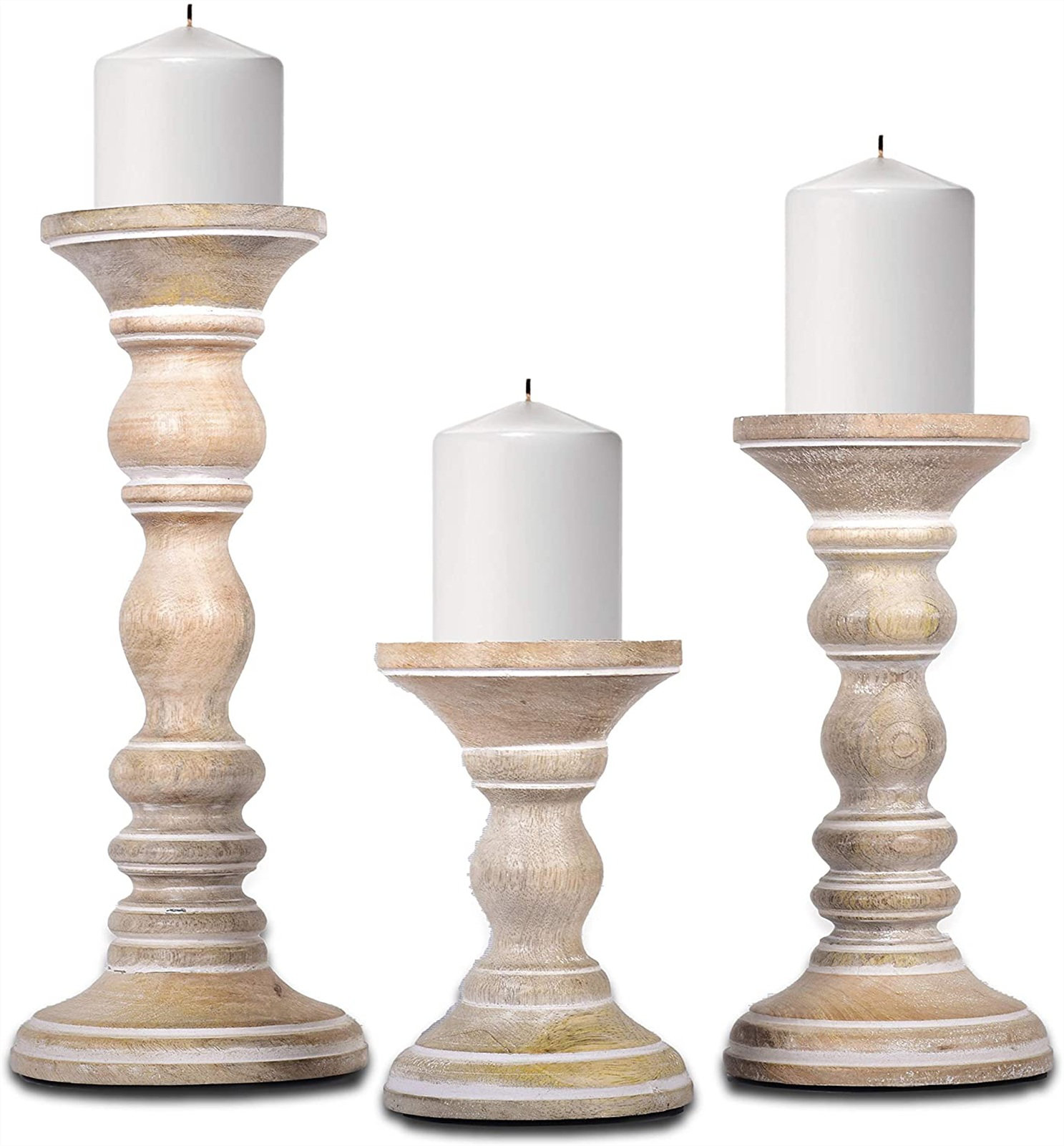 Farmhouse Pottery Essex Wooden Candlestick Holders, 2 Colors, 3