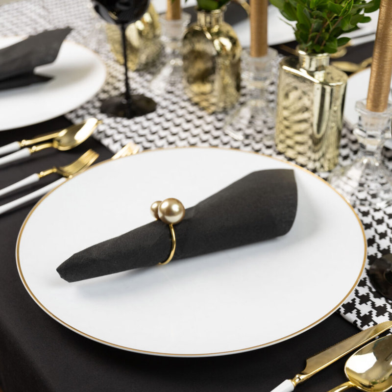 Assiettes blanches martelées rondes 13 pouces Ecoqualité avec bordure dorée 32 invités