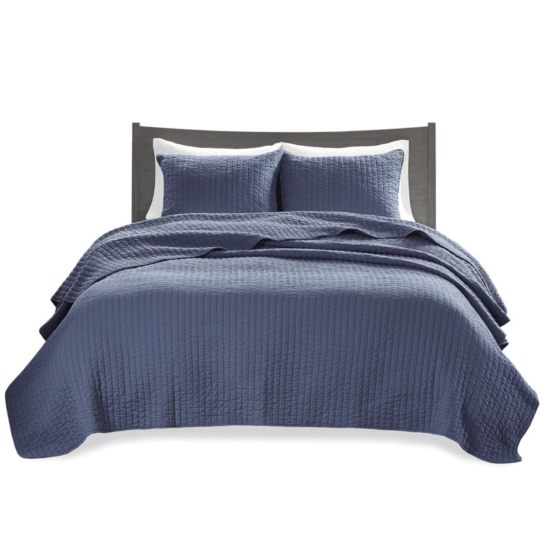 Courtepointe 3 pièces très grand / très grand bleu marine - réversible avec base en microfibre et coton