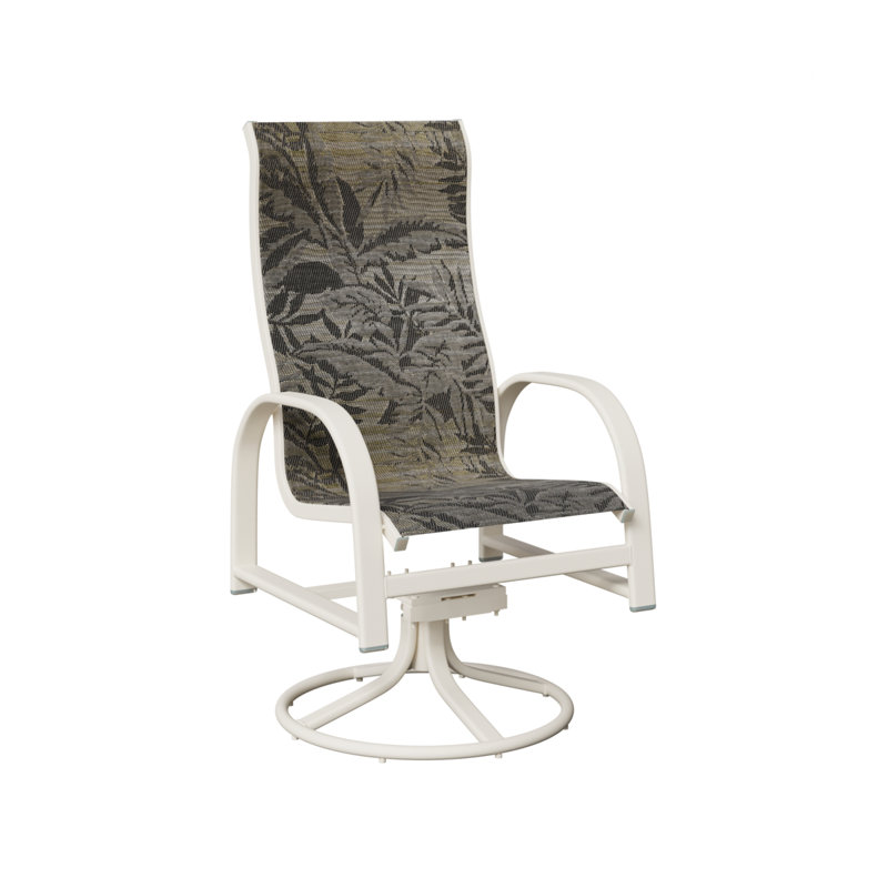 Chaise berçante pivotante à haut dossier avec tissu Sling de Berlin Gardens, Sumba moka, Blanc mat