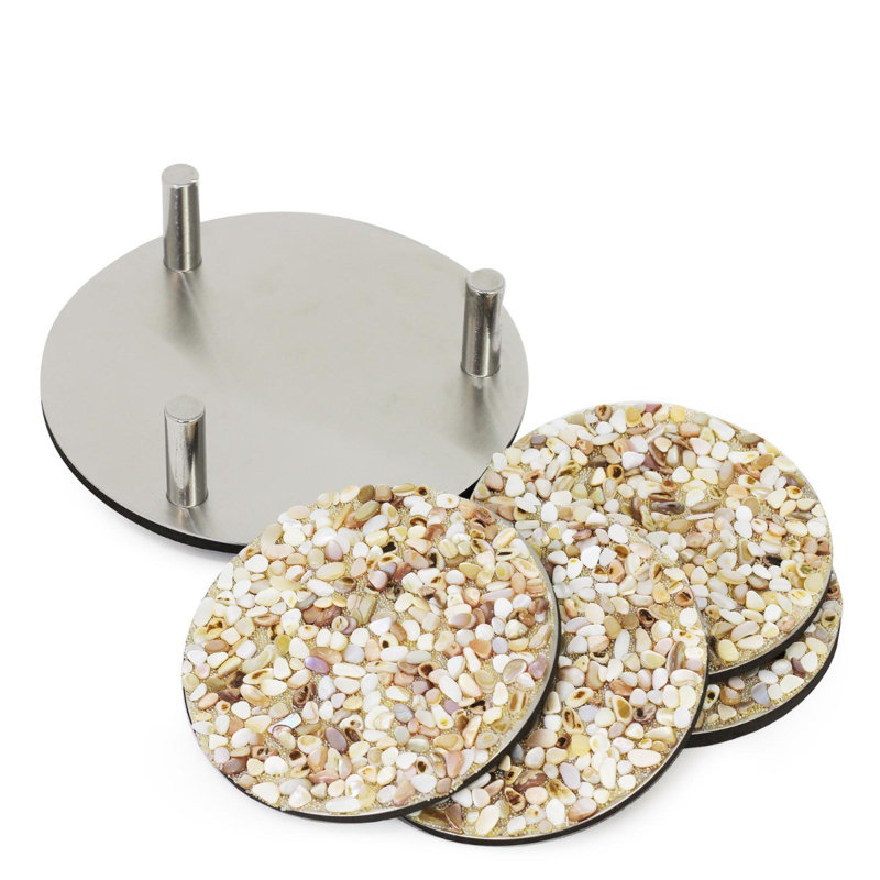 Ensemble de 4 sous-verres Sparkles Home Shell | Décoration de table Coastal | Endos protecteur en mousse, style Hamptons