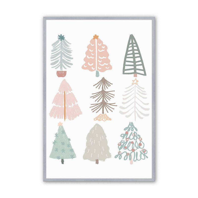 «Playful Christmas Trees II», reproduction, Cadre en chrome poli, H 21,25 po x l 17,25 po