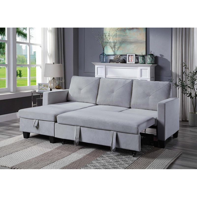 Nova 82.5" Velvet Reversible Sleeper Sectionals Sofa with Storage Chaise, Light Grey