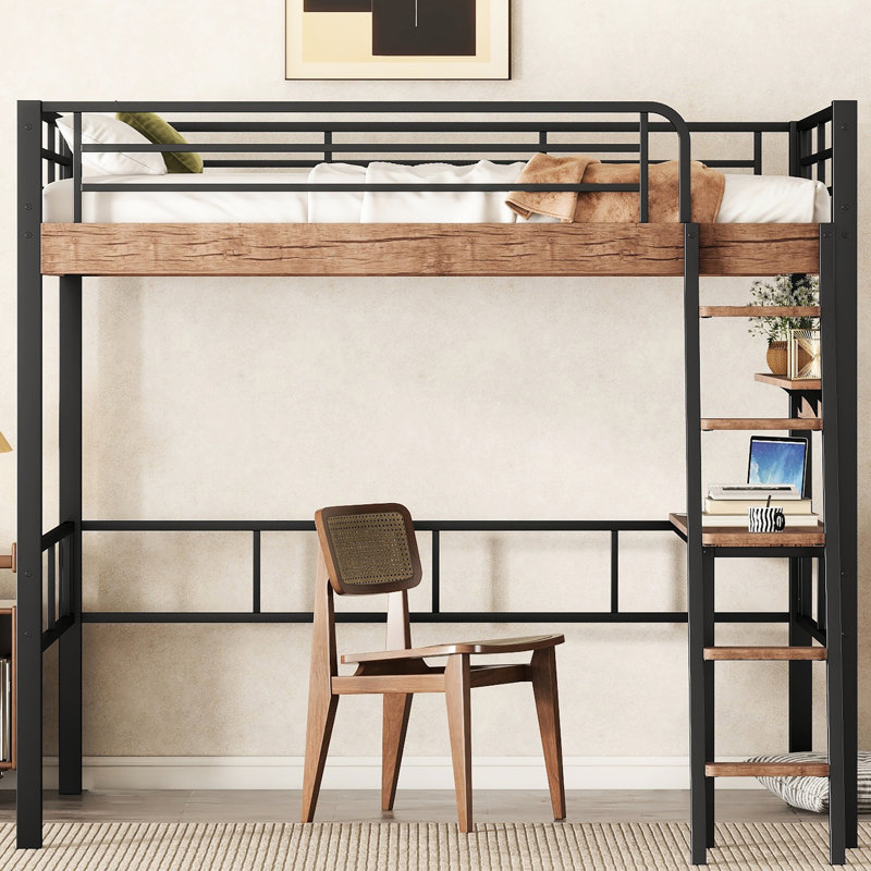 Lit mezzanine en métal avec bureau intégré - noir, double, peu encombrant, qualité de fabrication