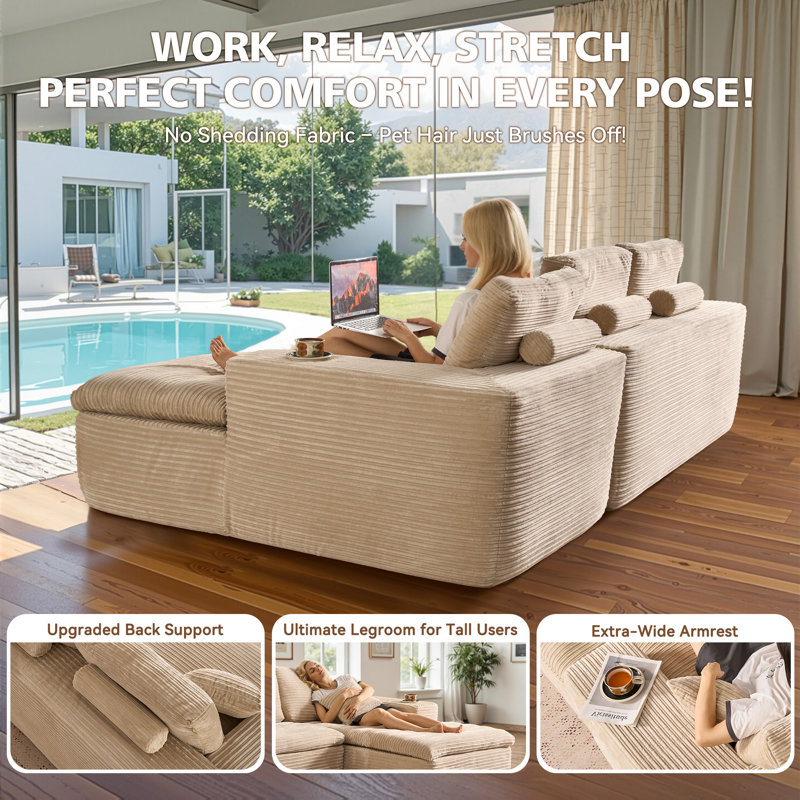 Alcala 130" L-Shaped Modular Sectional Sofa, Beige Polyester