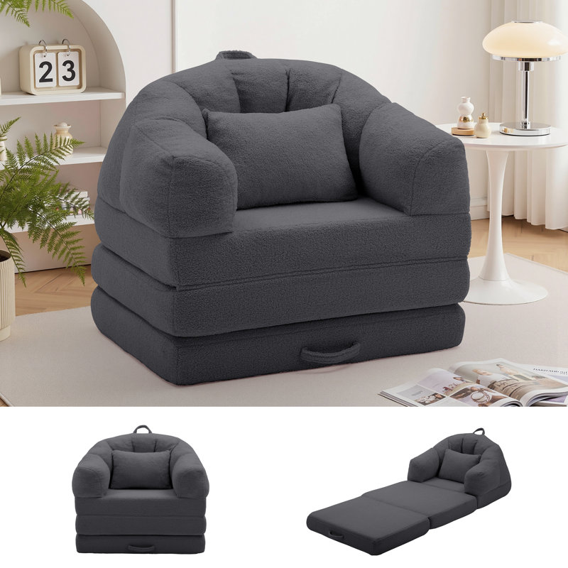 Folding Sofa Bed, Convertible Sleeper Chair with Armrest, Floor Futon Couch with Pillow, Sleeper Single Chair for Adults, Couches for Living Room, Small Couches for Small Spaces