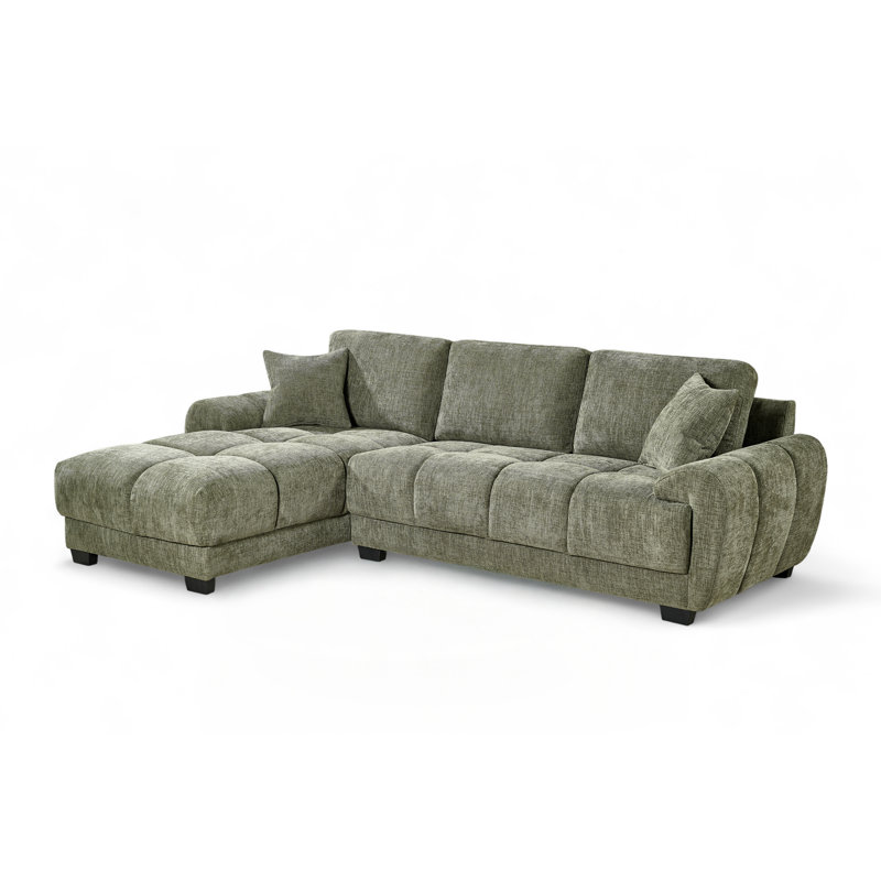 4 Seater Corner Sofa , Left Hand Facing, Green Chenille