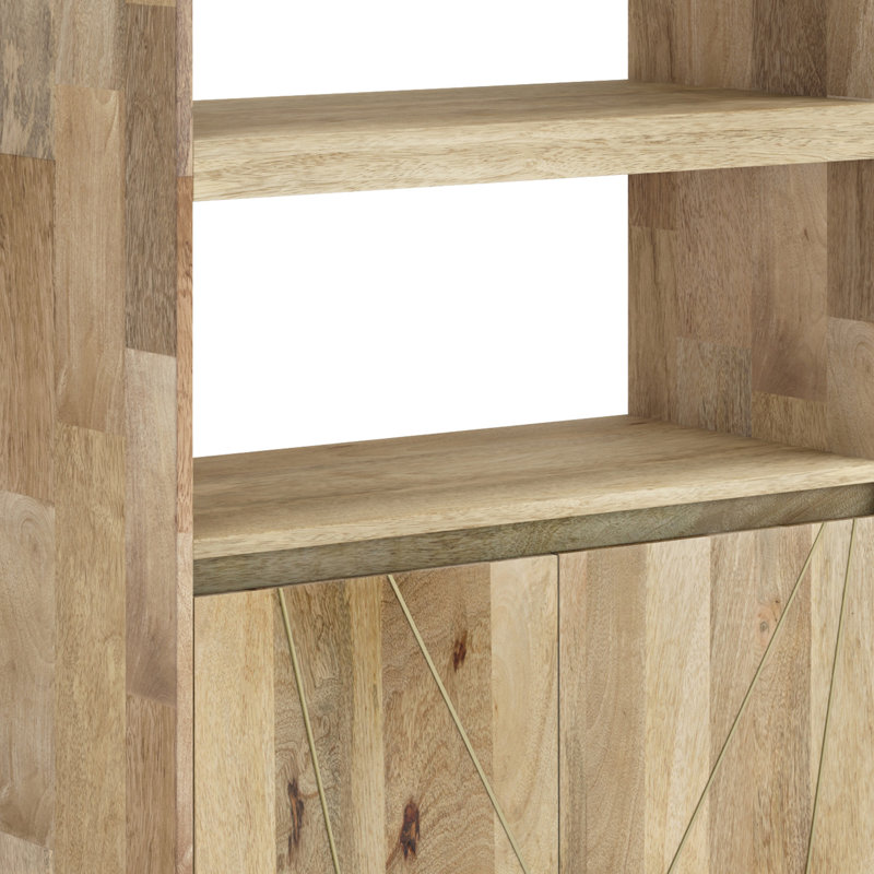 Natural Mango Wood 72" Contemporary Bookcase with Brass Inlay