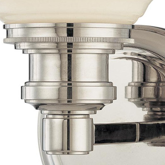 Windham Single Light Glass Dimmable Armed Sconce, Polished Nickel