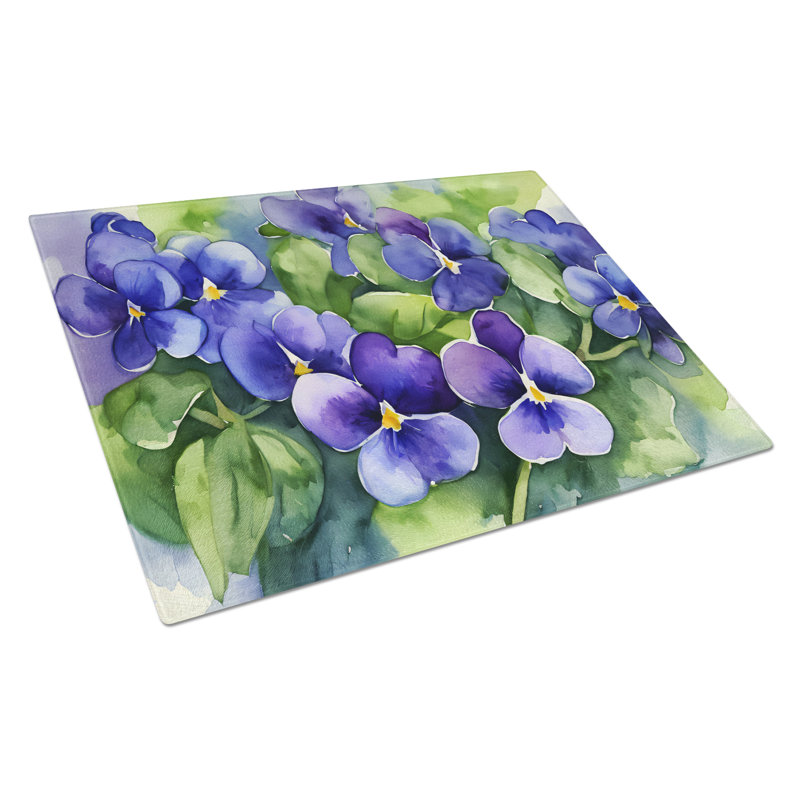Rhode Island Violets in Watercolor Glass Cutting Board Large