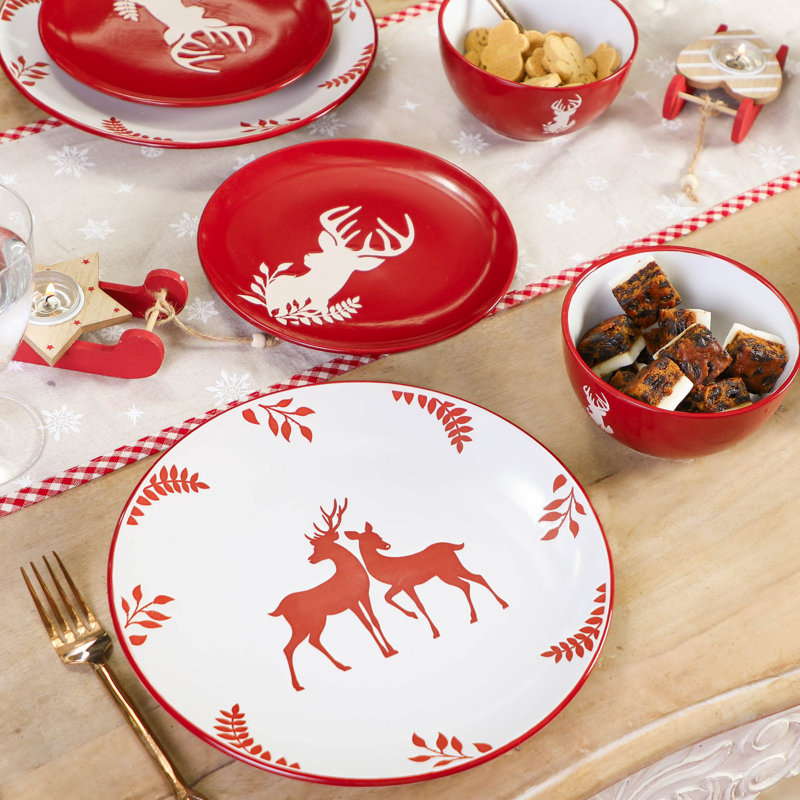 Piece Stoneware Dinnerware Set - Service for 2, Red