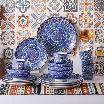 Mandala 16 Piece Porcelain China Dinnerware Set - Service for 4