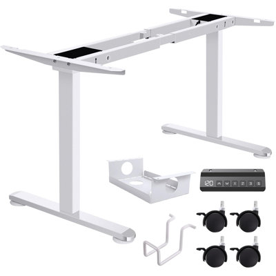 Dual  Motor Electric Standing Desk Frame With Cable Management Tray, Casters And Hooks
