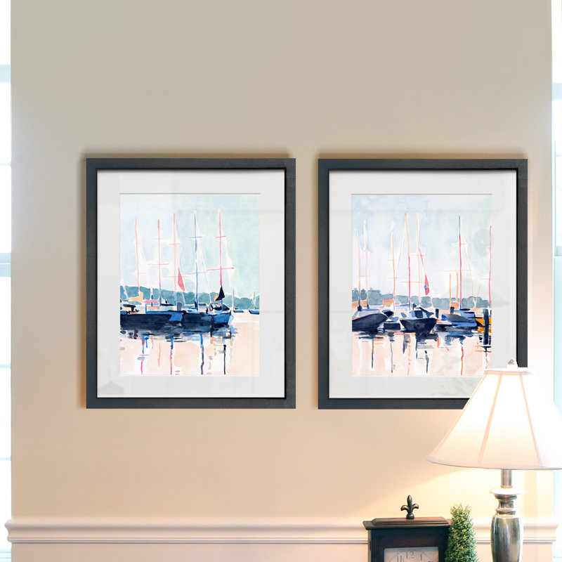 Watercolor Boat Club - Ensemble de 2 reproductions d'art sur papier encadrées