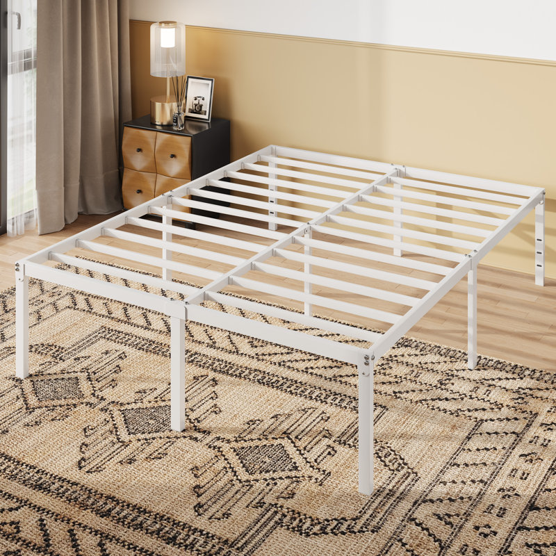Base de lit plateforme en métal 18 po avec espace de rangement, Blanc, Grand lit, 18"