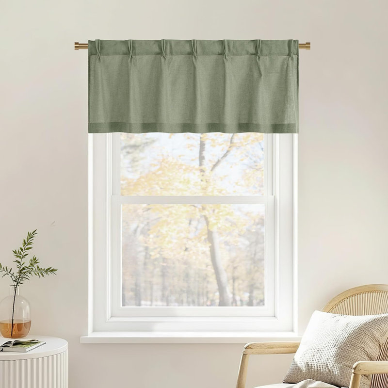  Pinch Pleated Linen Valances for Windows, 2 Panels Set Farmhouse Light Filtering Small Sheer Curtains for Cafe Bar Kitchen Over Sink Christmas Decor
