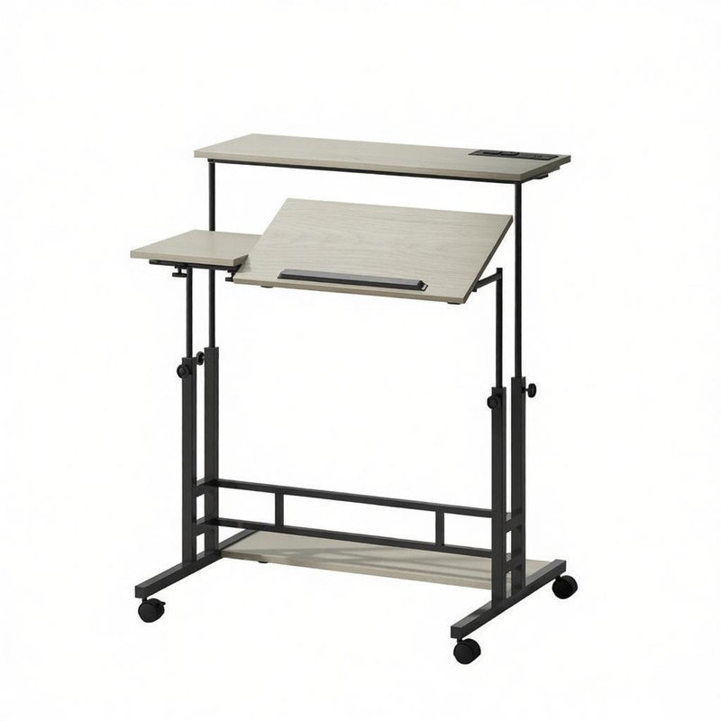 Bureau de coin pour bureau à domicile, bureau tournant en L vers droit avec bibliothèque en forme de S, grain de bois blanc