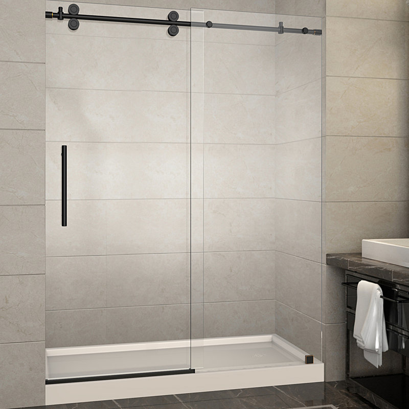 Langham 77.5" H Frameless Shower Door, Clear, Right Drain