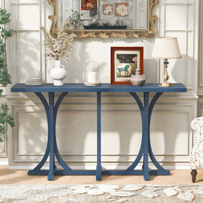 Console en bois 59,8 pouces avec placage de chêne et pieds courbés