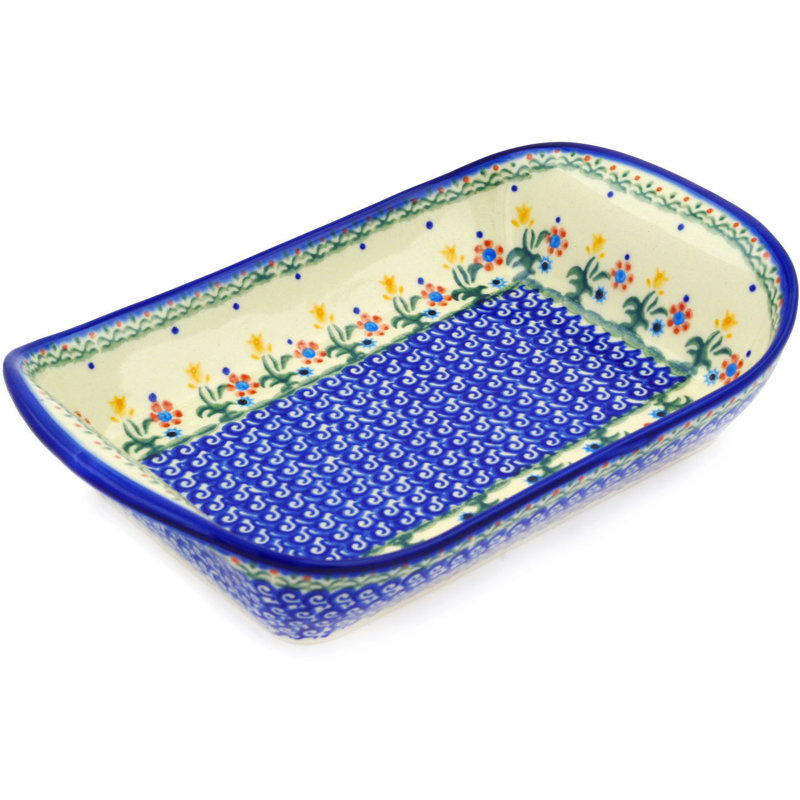 Spring Flowers Stoneware Platter, 2.4" H x 11" W x 7.1" D